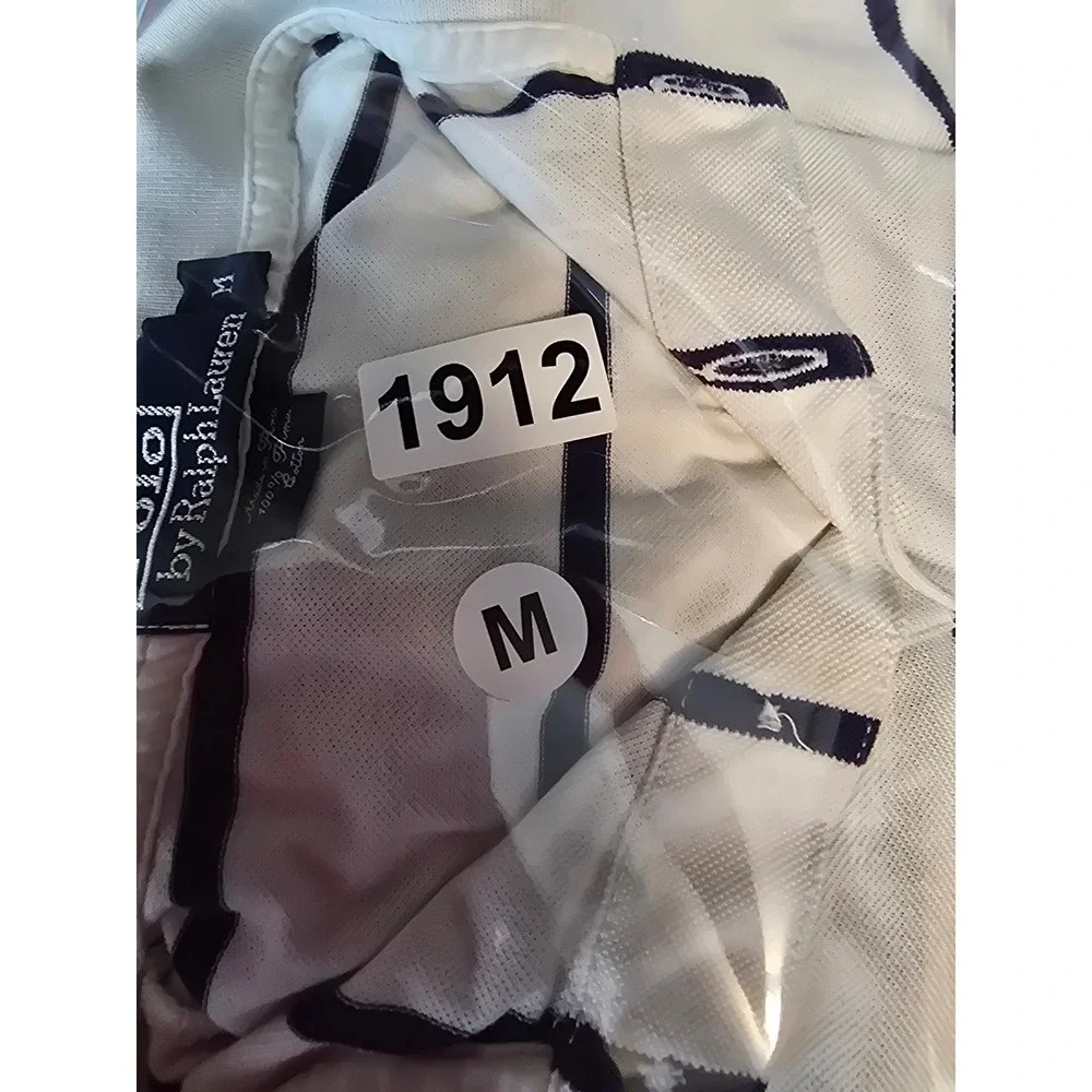 Polo Ralph Lauren Mens Long Sleeve Pima Cotton Striped Polo Shirt White Navy M